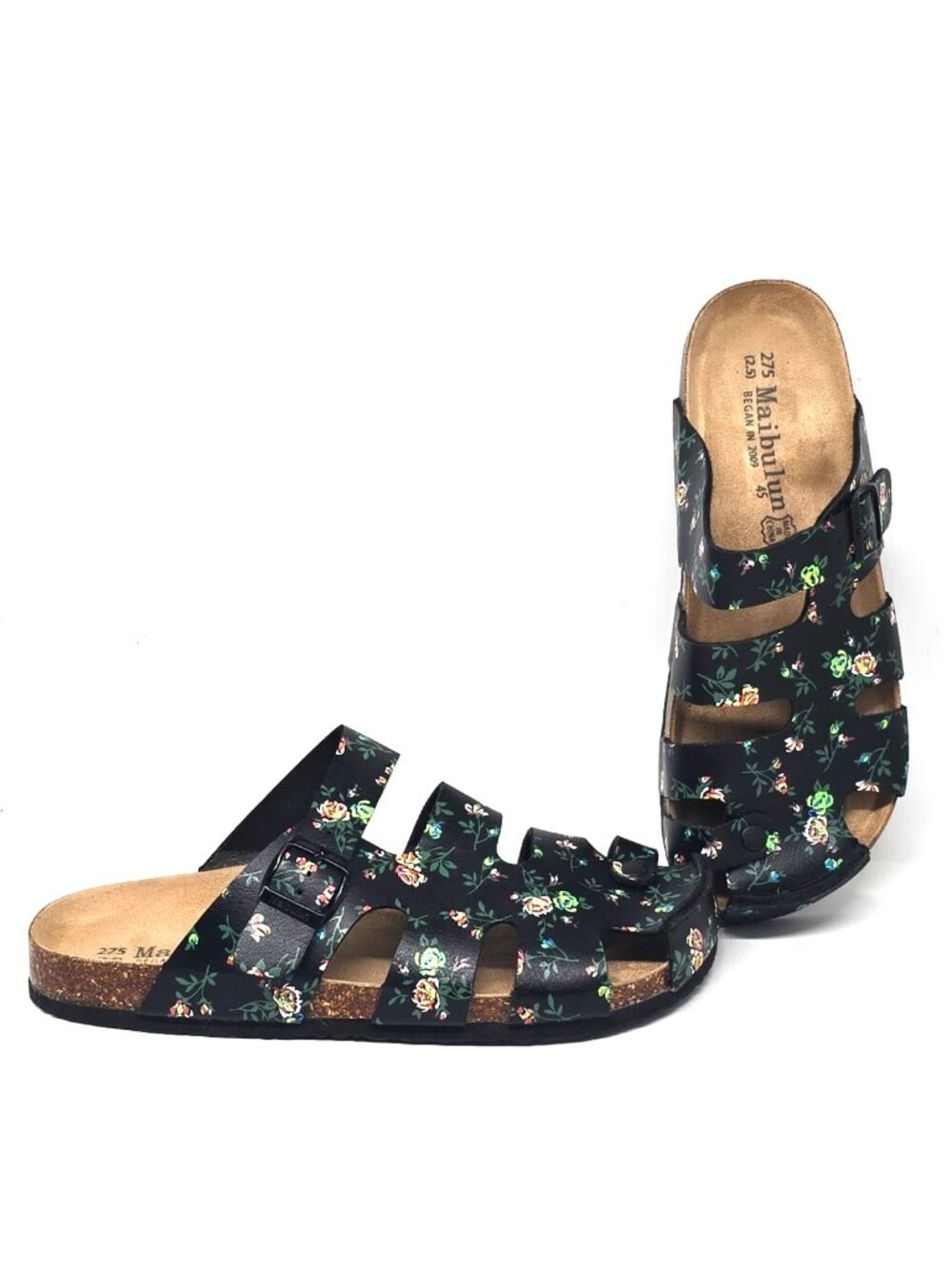 Maibulun Black Floral Double Buckle Sandals Women's Size US 14.5 EU 45